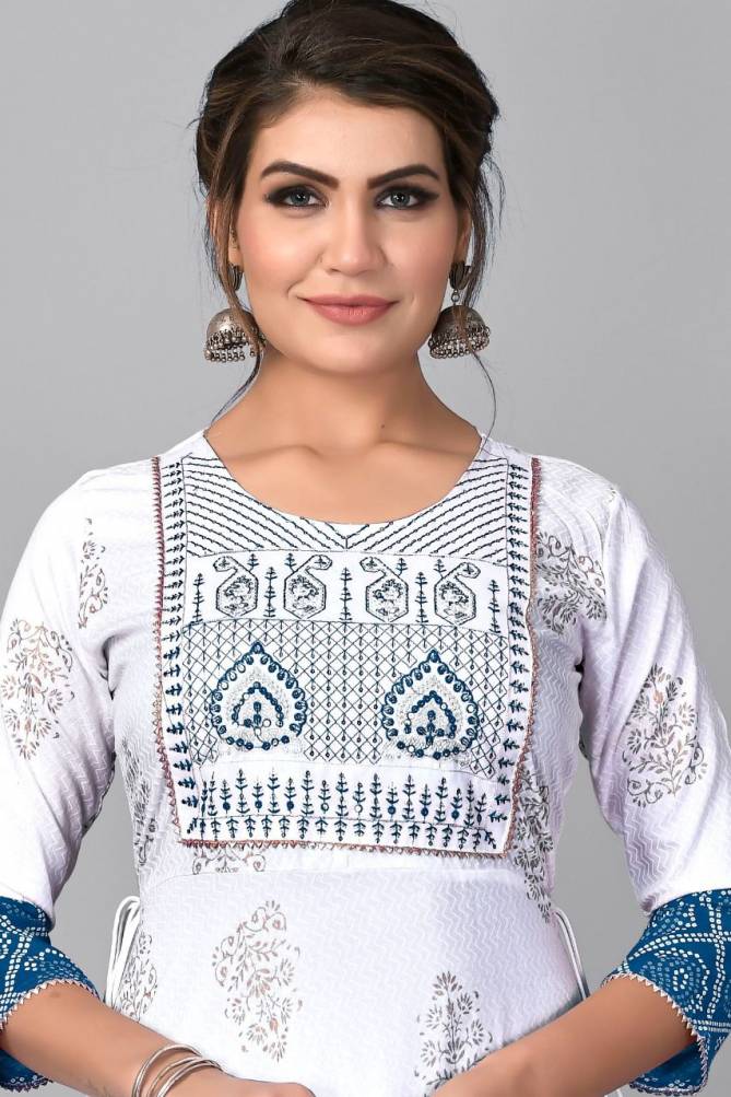 White Feather 1001 Designer Fancy Ethnic Wear Rayon Kurti With Dupatta Collection